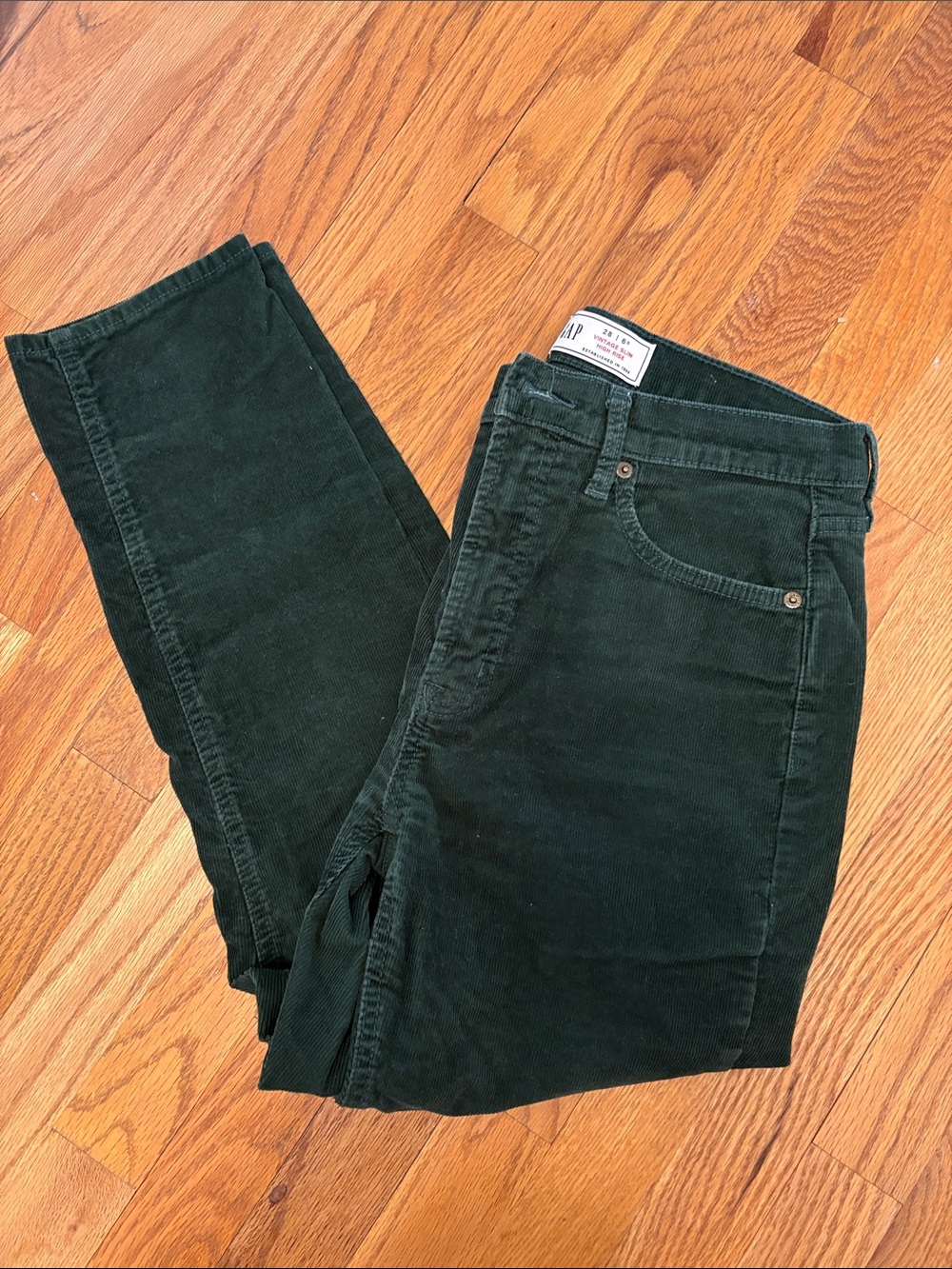 GAP Vintage Slim High Rise Corduroy Pants - Dark Green